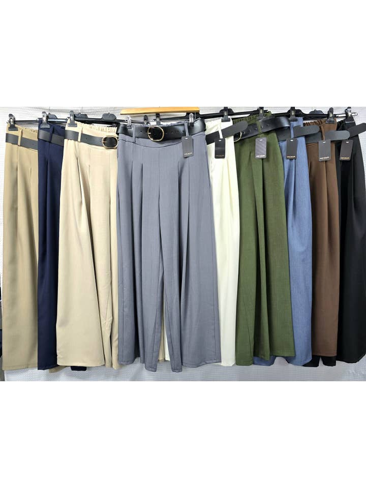 Kurt Muller – wholesale Pants – Women's – KM Zra Classy Wide Leg Belted Trousers2