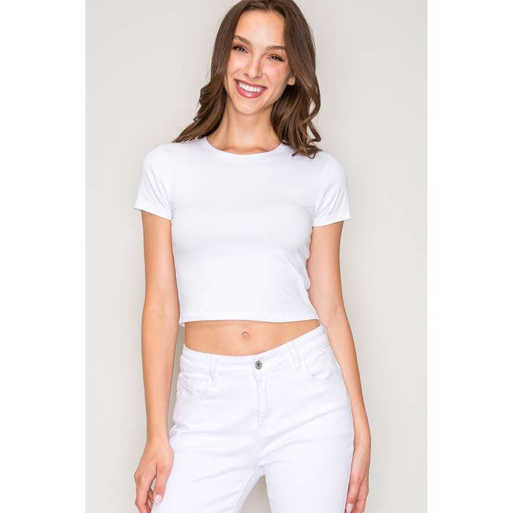 Popular 21 - Wholesale Knit Top - Women's - Crew Neck Short Sleeve Cotton Crop Top9