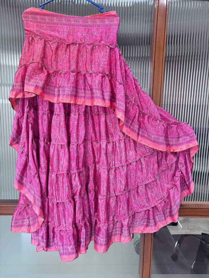 Women boho Silk High Low Flare Skirt-Ruffle Skirts-Frills for wholesale by Meghcraft