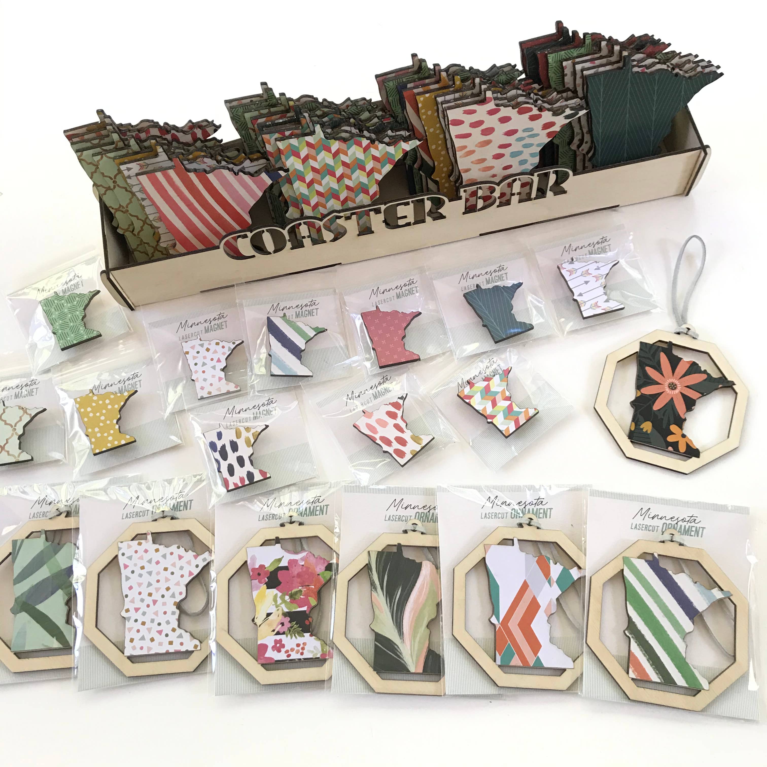 Makery Maven Co. - Wholesale Ornament - State Collection | Lasercut Wood Ornament with Paper Pattern5