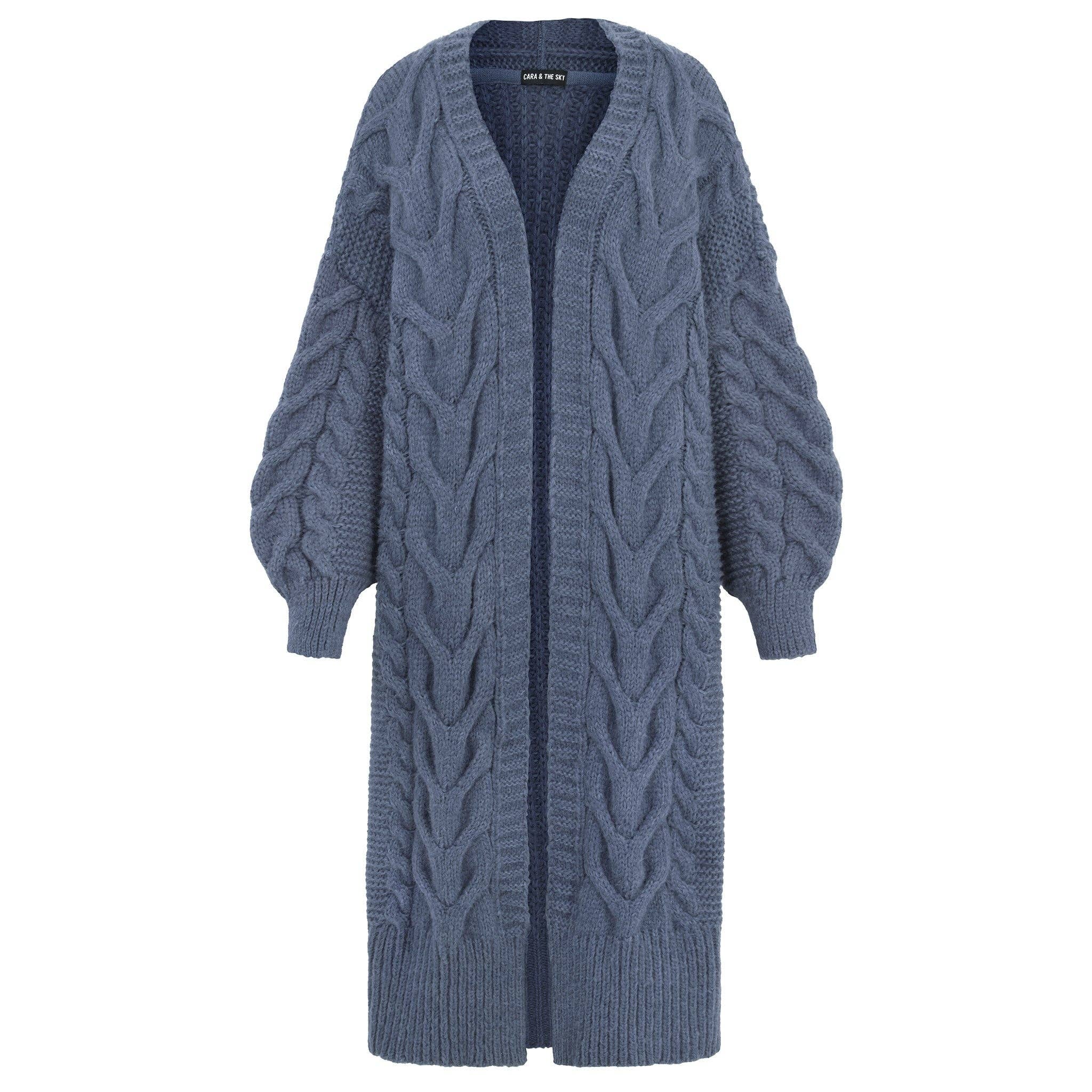 Cara & The Sky - Wholesale Cardigan - Women's - Alex Cable Balloon Sleeve Maxi Cardigan - Denim1
