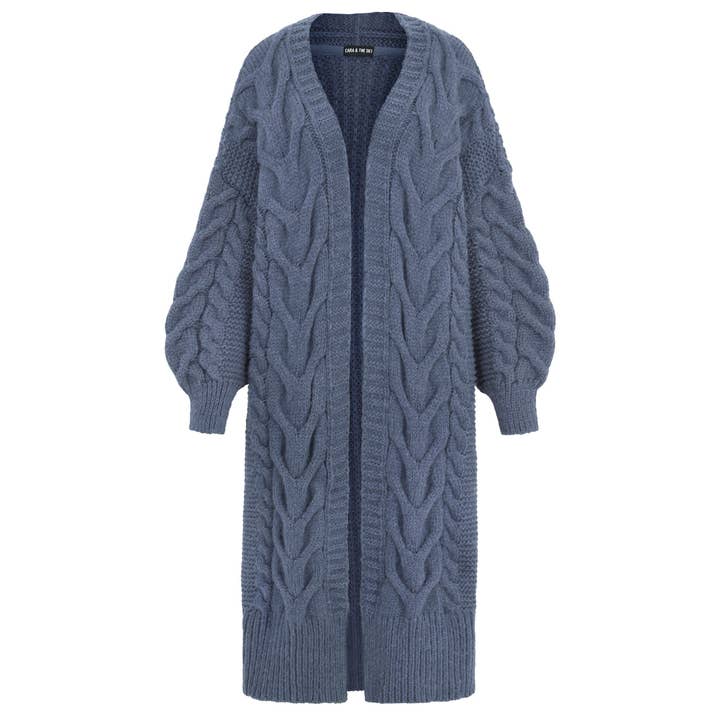 Cara & The Sky - Wholesale Cardigan - Women's - Alex Cable Balloon Sleeve Maxi Cardigan - Denim1