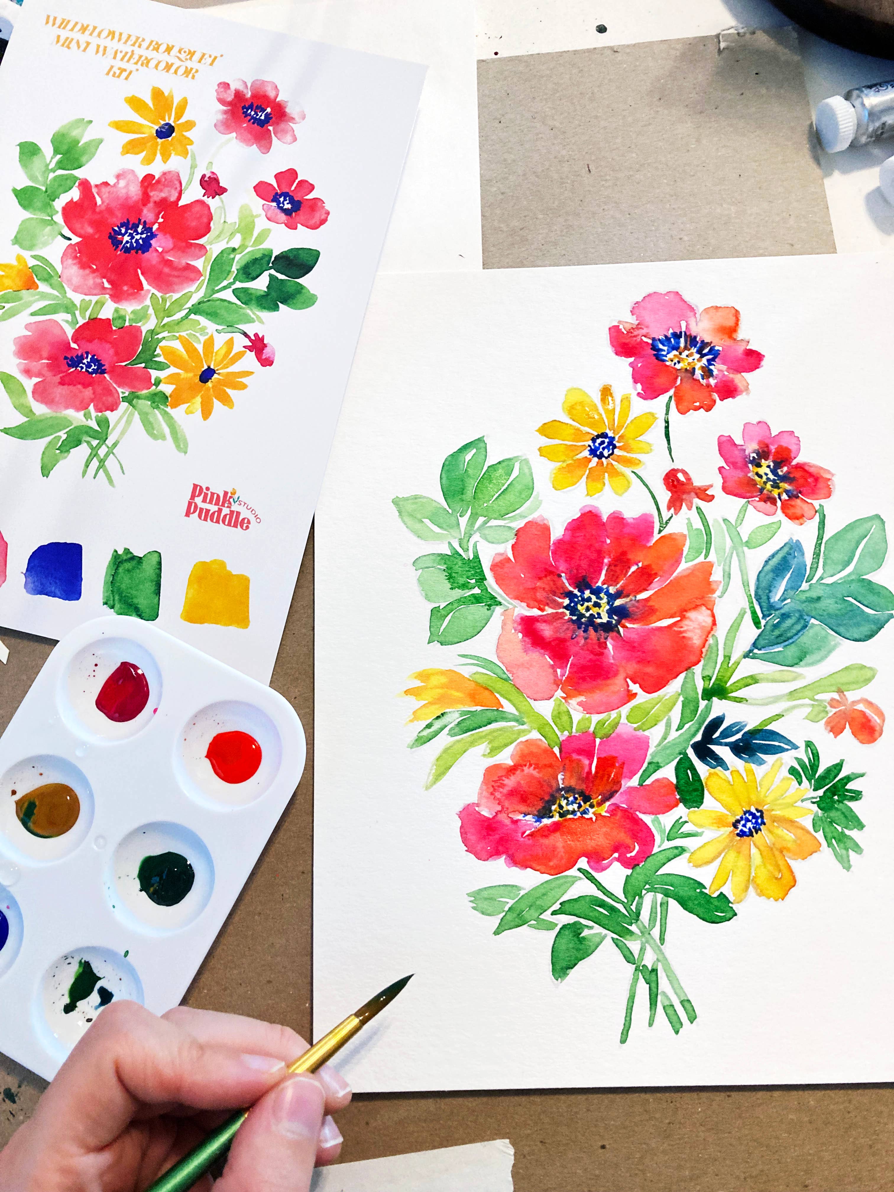 Pink Puddle Studio - Wholesale DIY Craft Kit - Wildflower Bouquet Flower Watercolor Painting DIY Kit2
