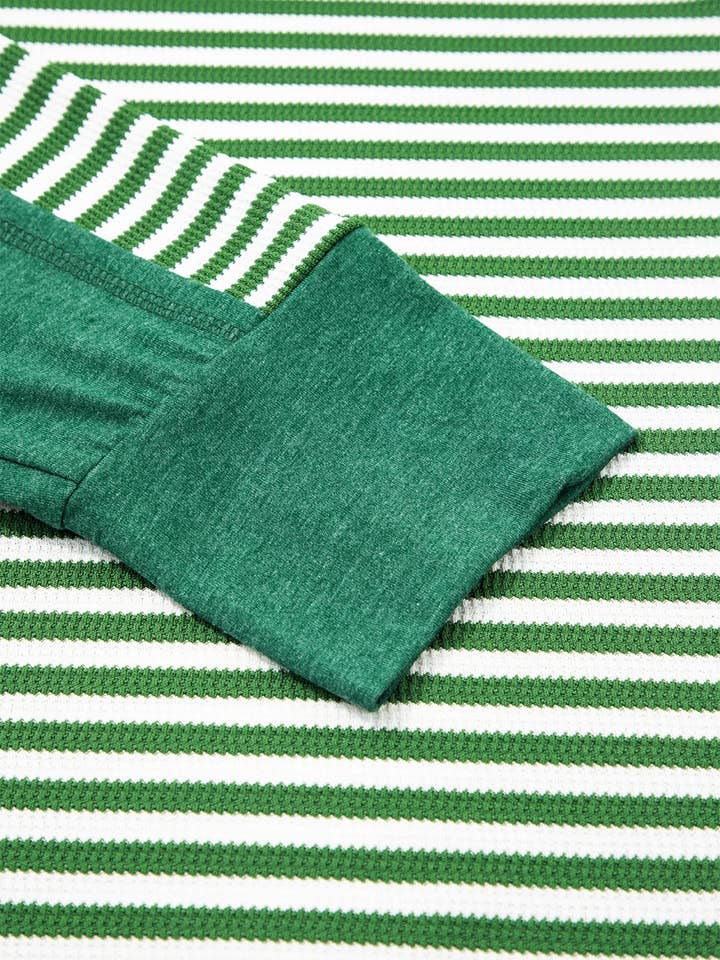 Green Stripe Exposed Seam Patchwork Plus Size Thermal Top for wholesale on Faire6