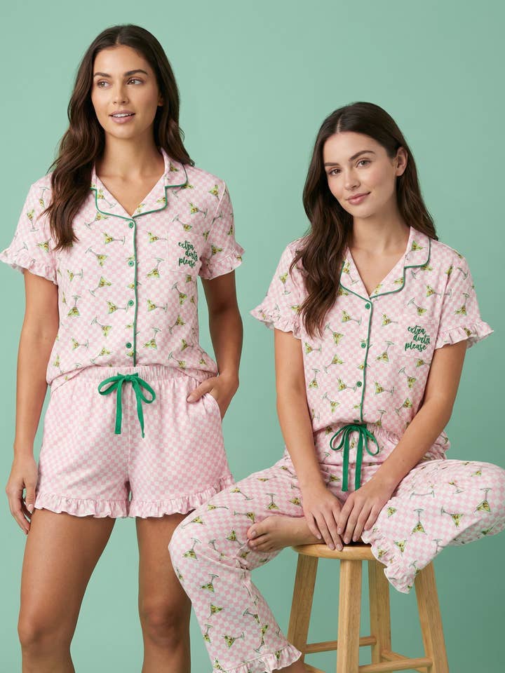 3-Piece - Extra Dirty Martini Frilly PJ Set w/ Bonus Shorts for wholesale by HAUTE AFFAIRES NYC INC