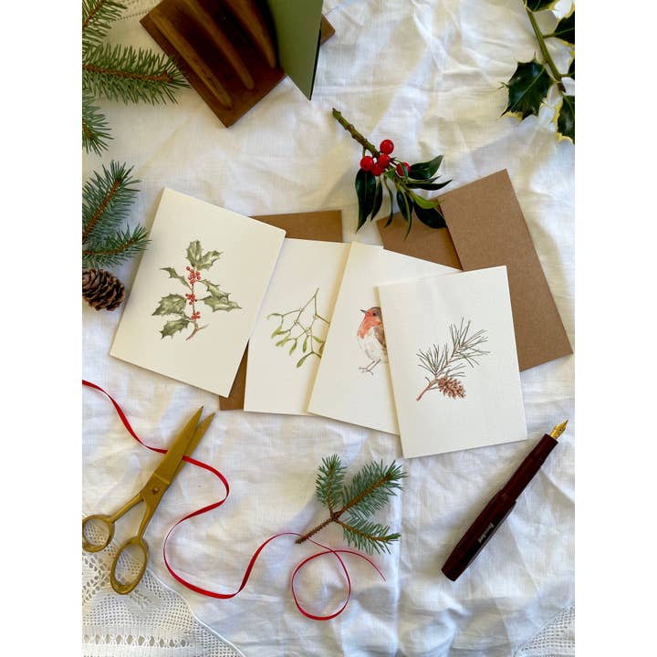 Annie Brougham Paper Goods. - Wholesale Christmas Card - Botanical Illustration Mistletoe Christmas Card