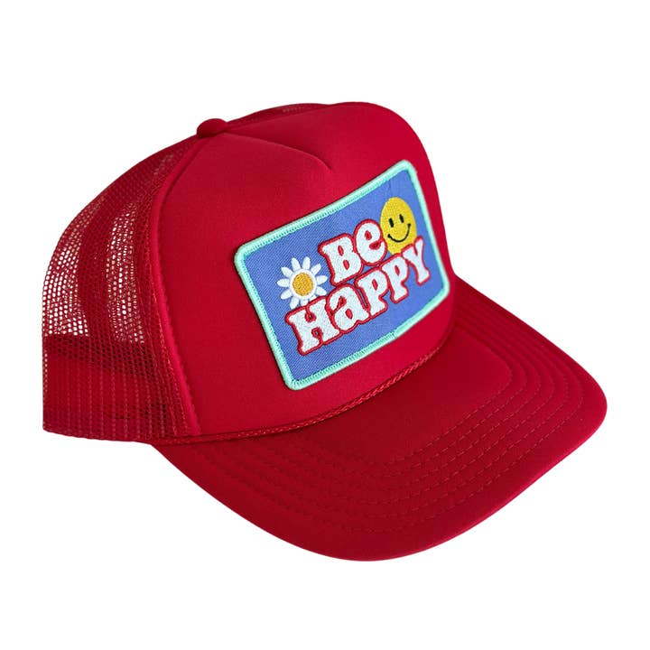 Röd Be Happy Patch Truckerhatt för wholesale på Faire1