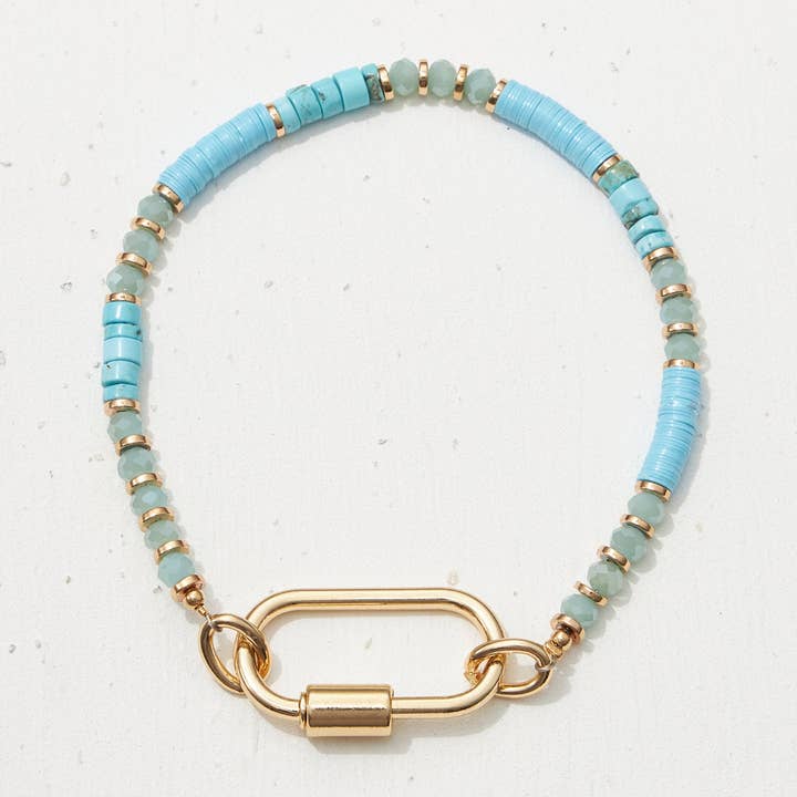 Frem - Wholesale Beaded Bracelet - Glass and Pipe Stone Carabiner Bracelet