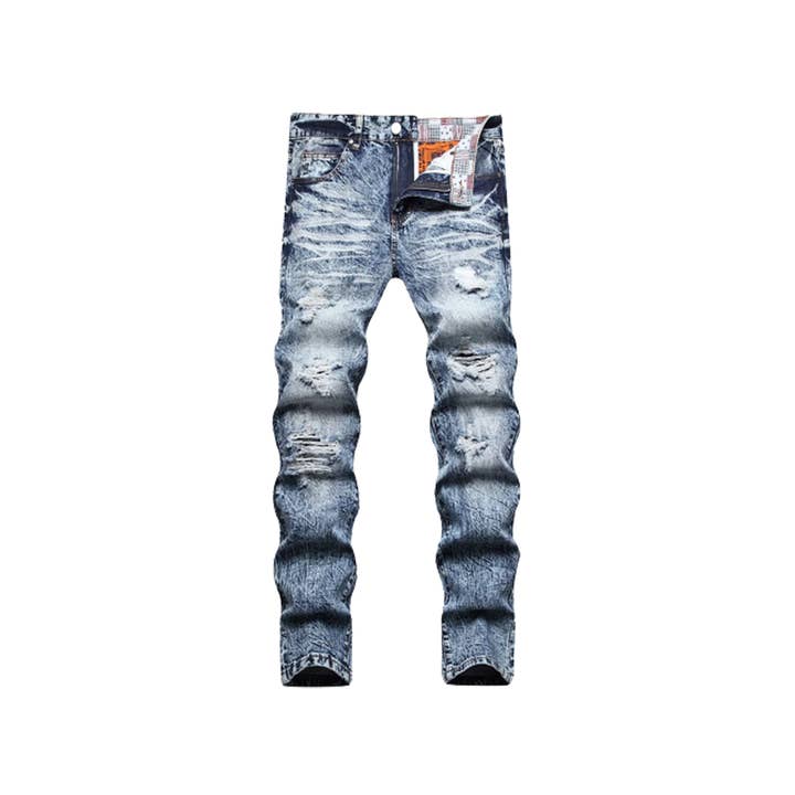 Men's Snow Washed Stretch Denim Jeans for wholesale by Rhinestone Belt Store