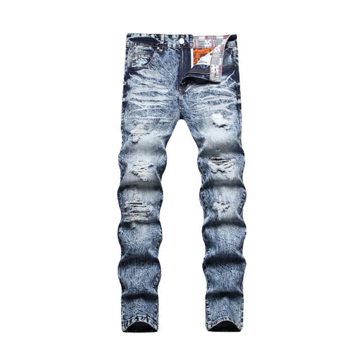 Schneegewaschene Stretch-Denim-Jeans für Herren für den Großhandel von Rhinestone Belt Store