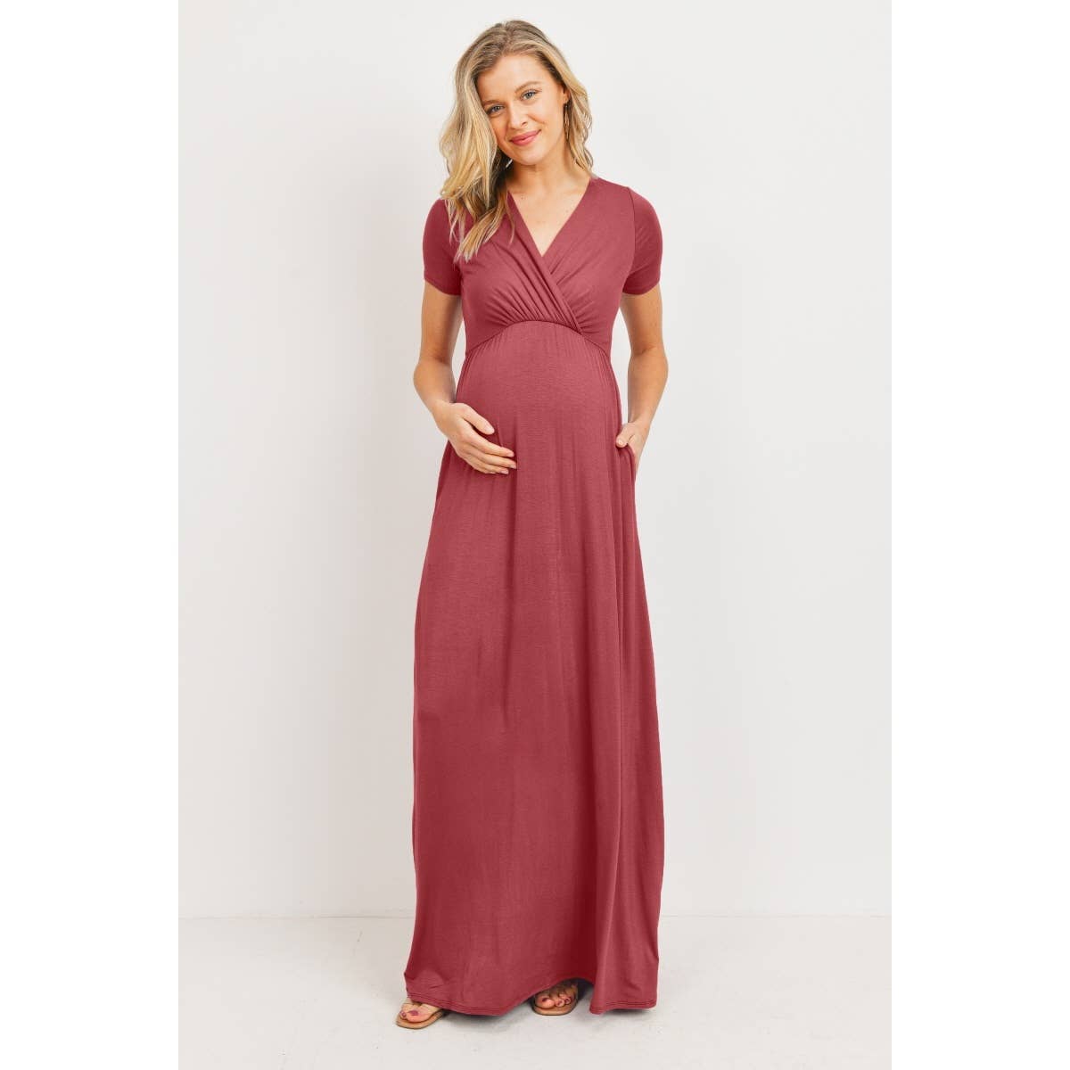 Hello Miz - Wholesale Dress - Maternity - Surplice Maternity Nursing Short Sleeve Maxi Dress5