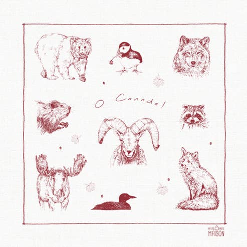 O Canada Hand-Drawn Silkscreened Tea Towel for wholesale by Petits Mots