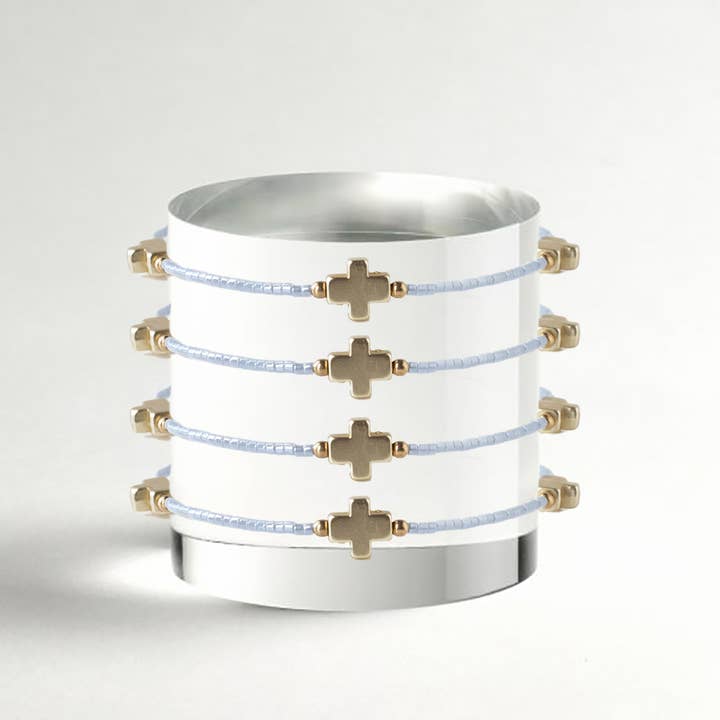 Lenny & Eva - Wholesale Bangle Bracelet - Faithful Cross Bangle-Sky Blue, Cross Bracelet | Christian