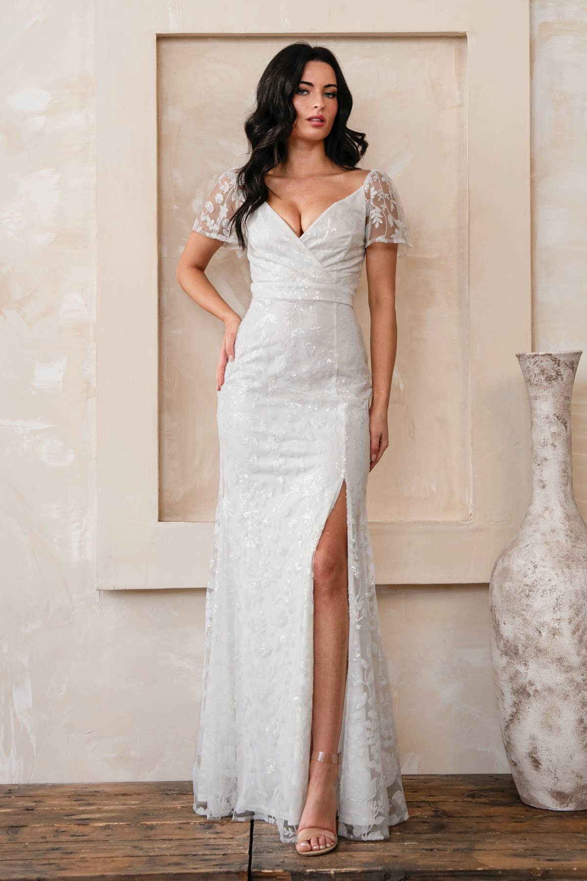 Rosemore Couture - Wholesale Gown - Women's - FLORAL SEQUINED MAXI DRESS WITH SLEEVES8