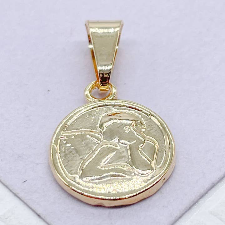 18k GF Mini Medallion Pendant with Angel for wholesale by Milie