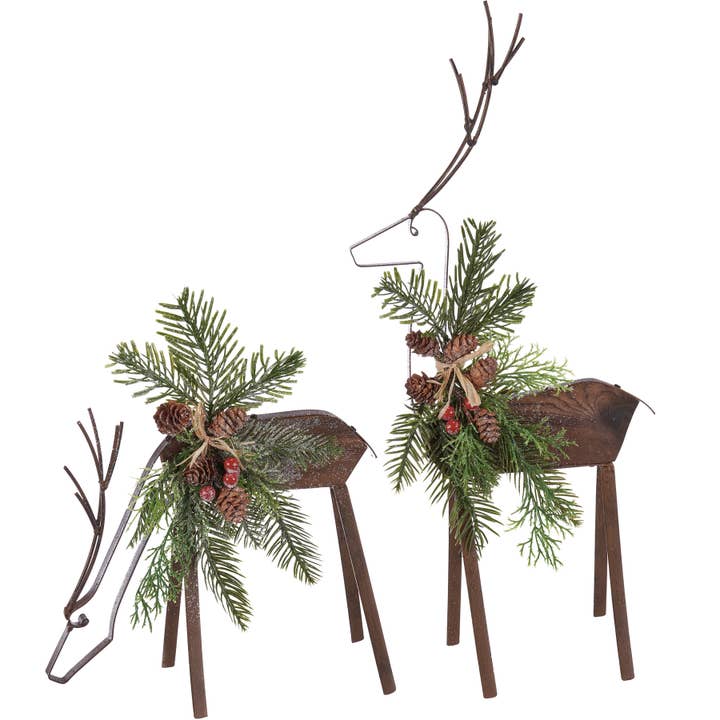 Primitives by Kathy - Wholesale Decorative Figurine - Large Christmas Deer Sitter Set