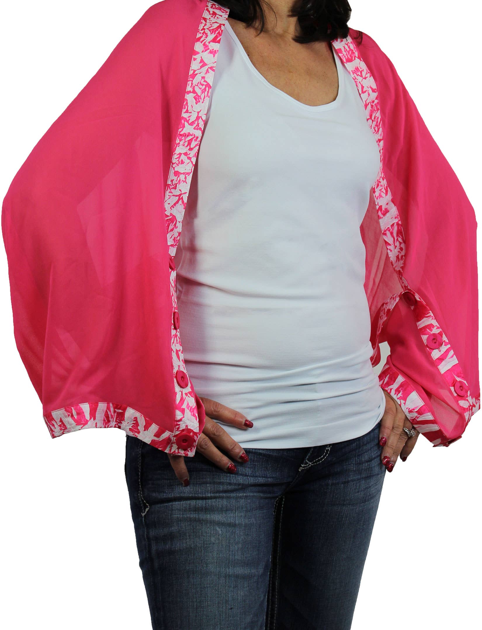 The Magic Scarf Company – wholesale Wrap – Women's – 1036 - Origami Trim Button Shawl/Shrug7