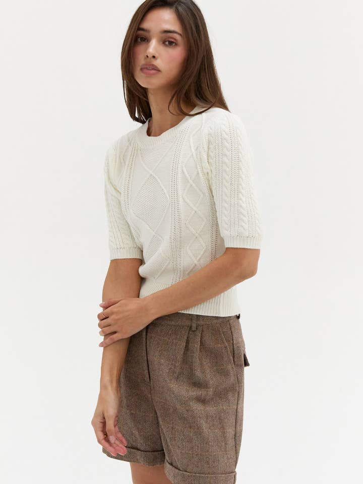 CT7135-1 - Jules Cable Knit Puff Sleeve Top for wholesale by Crescent