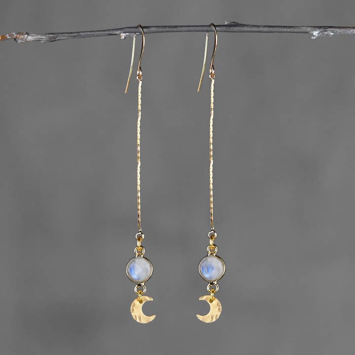 Delicate Gold Chain w/ Tiny Hammered Moon Earrings for wholesale by KBD Studio