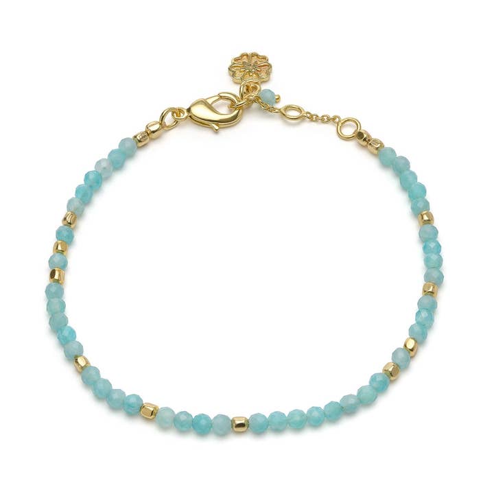 Milos Gemstone and Gold Bead Bracelet Amazonite in Gift Box for wholesale by AZUNI London