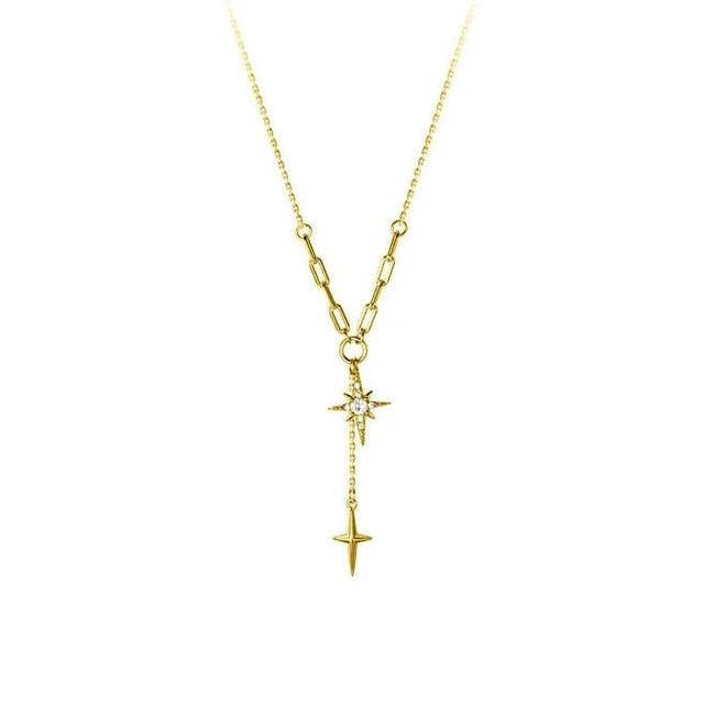 HoopLa - Wholesale Y-Neck/Lariat Necklace - Steller Star- Lariat- 14K Gold Steel Necklace 1