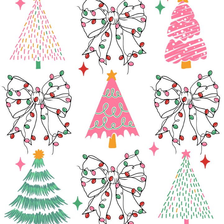 M2B Designs - Wholesale Sublimation Transfer - Christmas Tree Lights Bow Coquette DTF Transfer