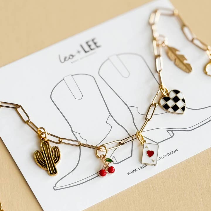 Leo & Lee Studio - Wholesale Shoe Accessories - Western Boot Charm Wrap – Gold Chain with Cowgirl Charms2