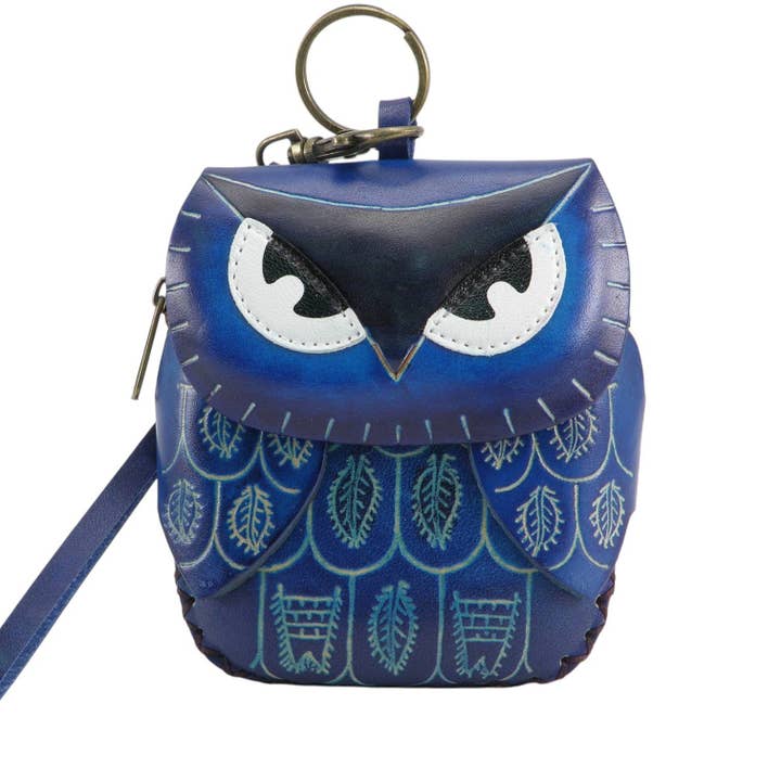 Sunflower Handmade leather inc – Großhandel Geldbörse – Damen – Handgefertigte Eulen-Geldbörse aus Leder in Blau.3