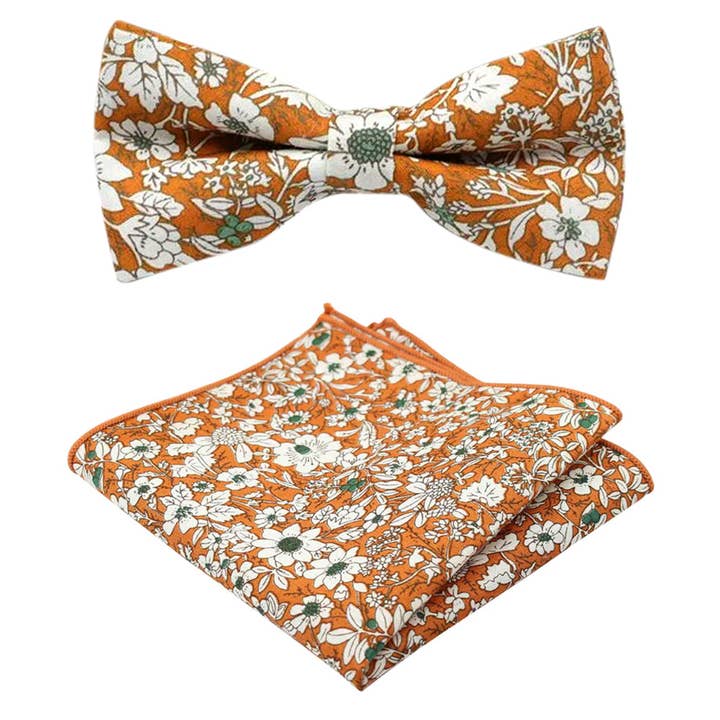 Nora Oranje Bloemenstrik en Pochet Set voor wholesale door Dickie Bow