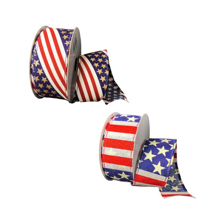 Jacobson - Wholesale Ribbon - Gift Wrapping - 20 YD - #9 American Flag Ribbon - Wired Edge