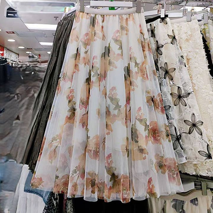 Saia Midi de Malha com Estampa Floral em Aquarela por atacado de PEACH ACCESSORIES