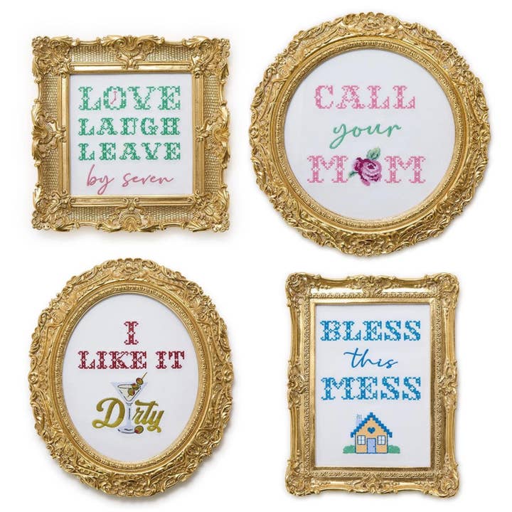 Embroidered Cross Stitch Framed Wall Art | Asst 4 for wholesale by Boyar Gifts for Two's Company