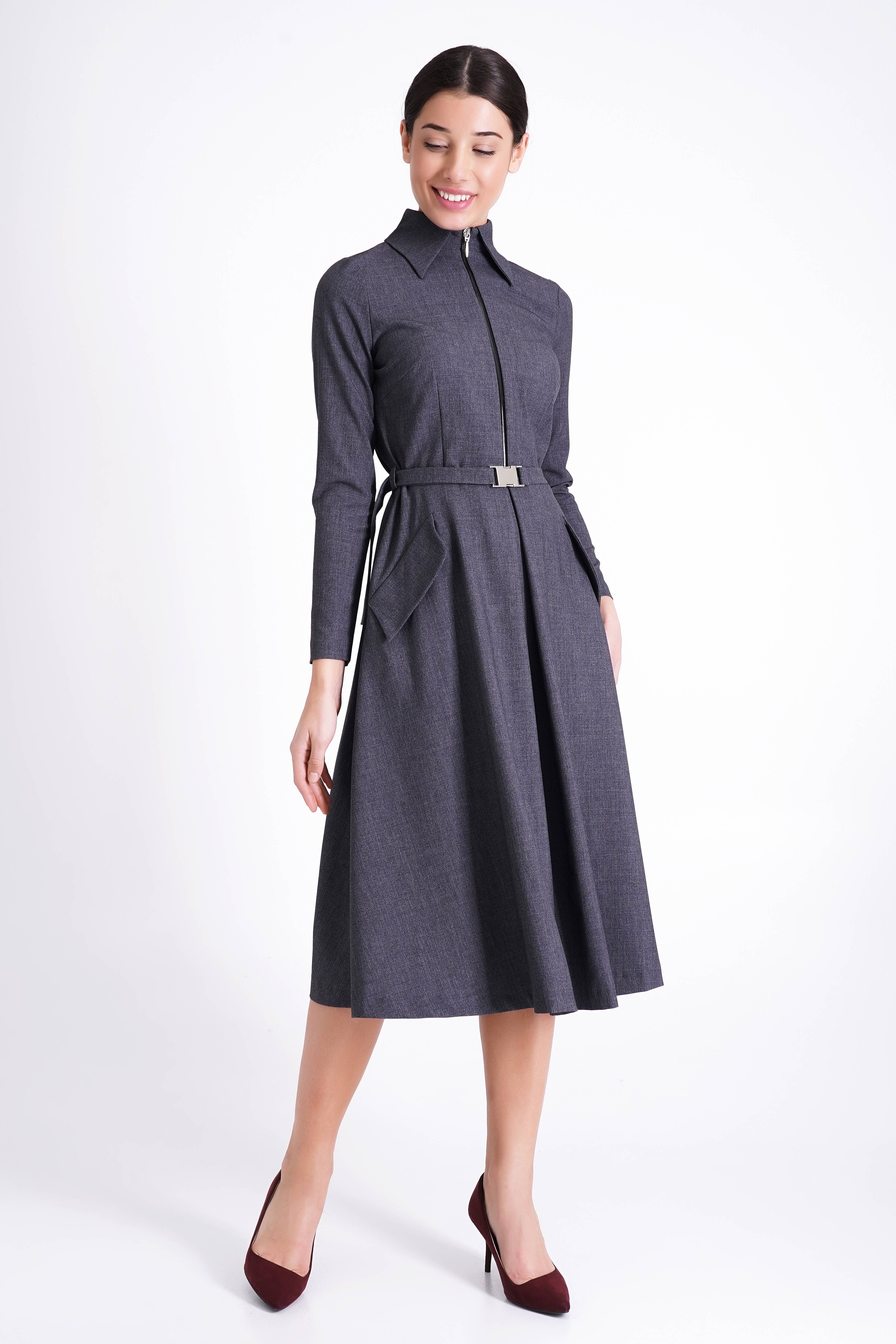 TAVROVSKA - Wholesale Dress - Women's - Gray zipper shirt dress2