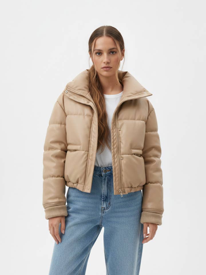 PUFFER JACKET IN FAUX LEATHER for wholesale by KZELL PARIS