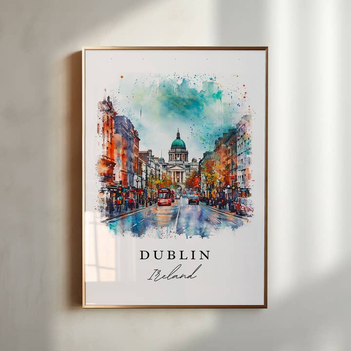 Premium Travel Art - Wholesale Art Print - Dublin Ireland watercolor travel art - Irish Art, Dublin print, Wedding gift, Birthday present, Custom Text, Perfect Gift3