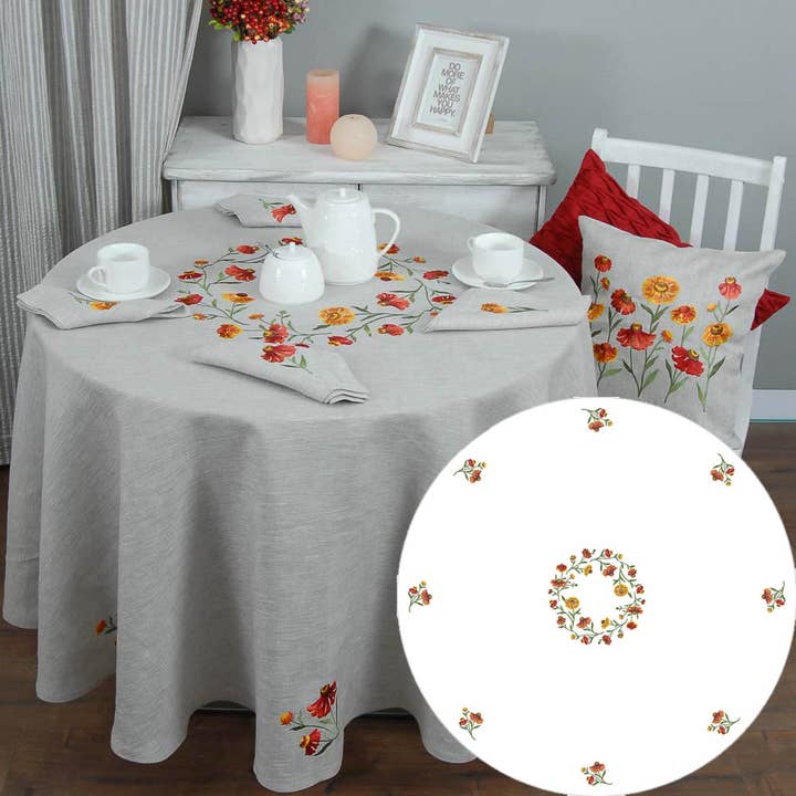 Tovaglia rotonda ricamata in lino Ø180 cm Helenium per la vendita all'ingrosso da parte di Harmony Textile