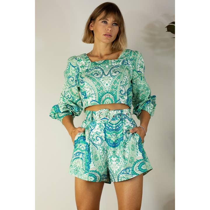 Mulla - Wholesale Top & Short Set (NOT Loungewear) - Women's - PAISLEY CROP TOP AND PANTS
