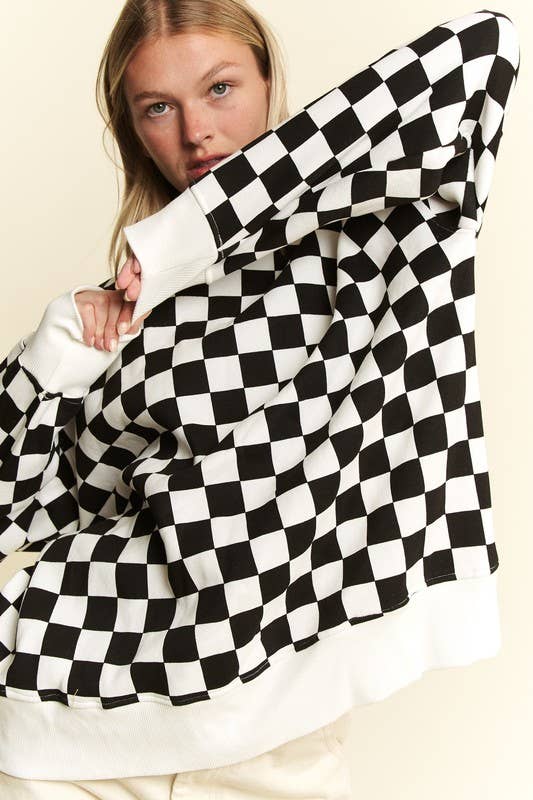 JADE BY JANE - Vendita all'ingrosso Felpa - Donna - FELPA A MANICHE LUNGHE CON STAMPA A QUADRI1