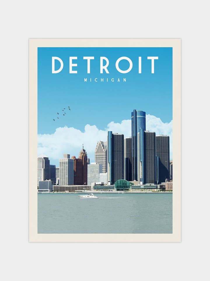 Detroit, Michigan - Vintage Travel Print for wholesale by Vintaprints