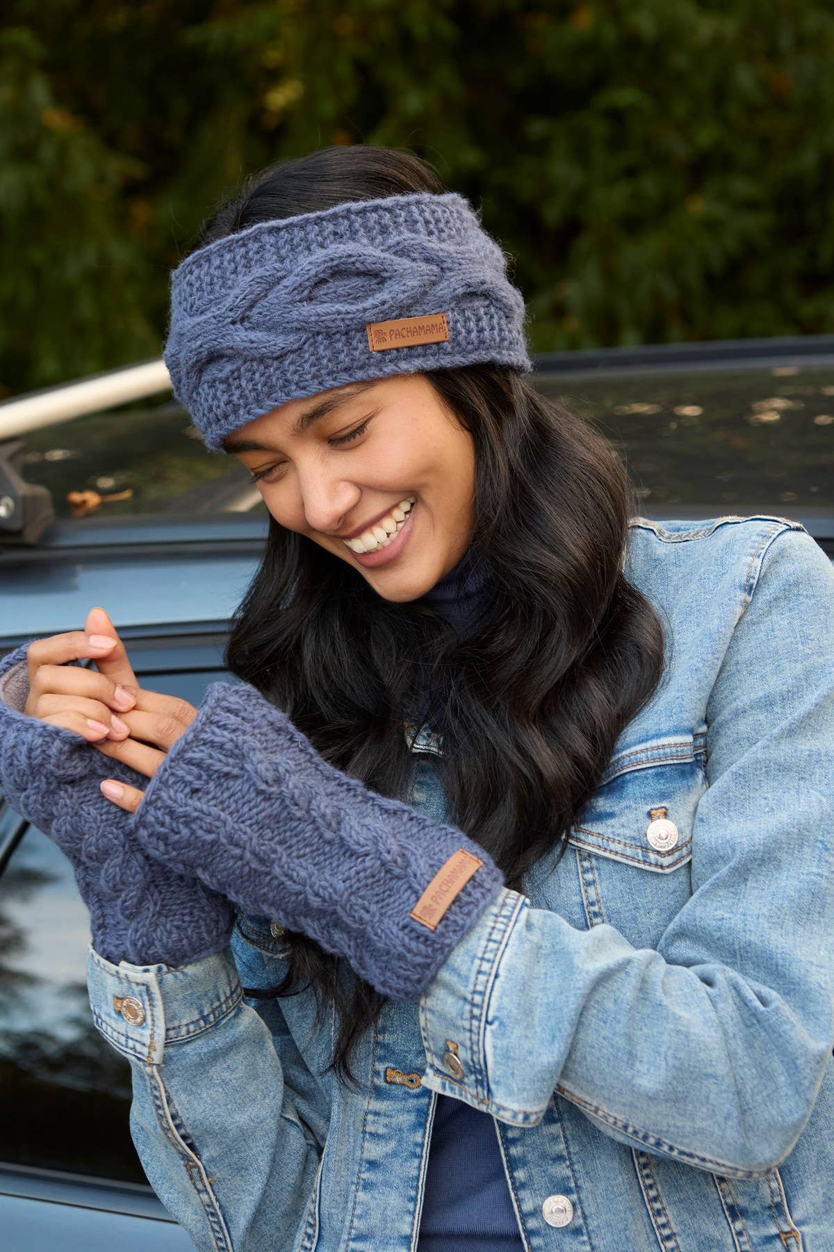 Jeans Chamonix - Cable Knit Blue Wool Winter Ear Warmer Headband for wholesale on Faire3