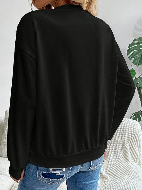 SCHWARZ Langarm-Lose-Schleife-Leoparden-Rundhals-Sweatshirt-Oberteile für den Großhandel auf Faire2