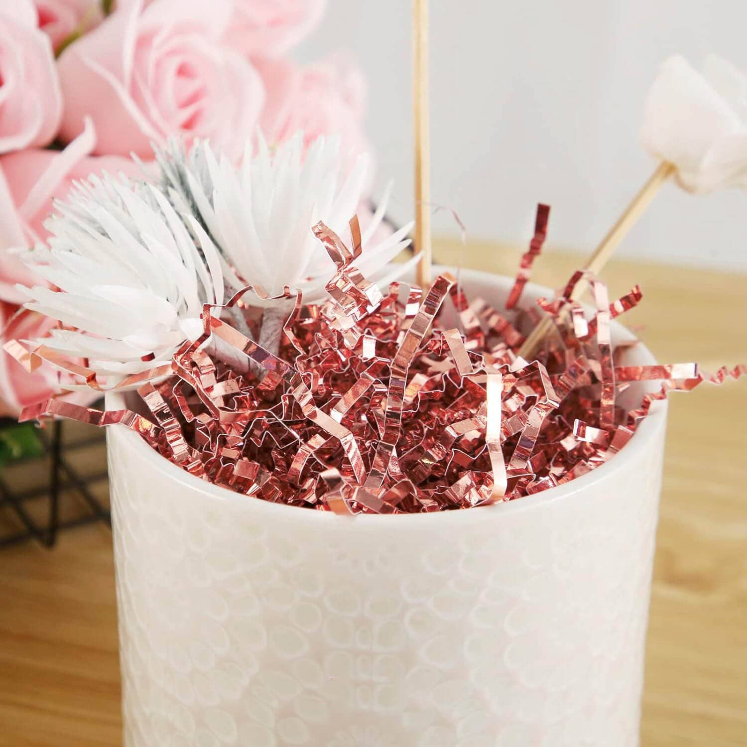 Posh Paper - Wholesale Tissue Paper - Metallic Rose Gold Crinkle Paper Shredded Gift Basket Filler, 1 LB3
