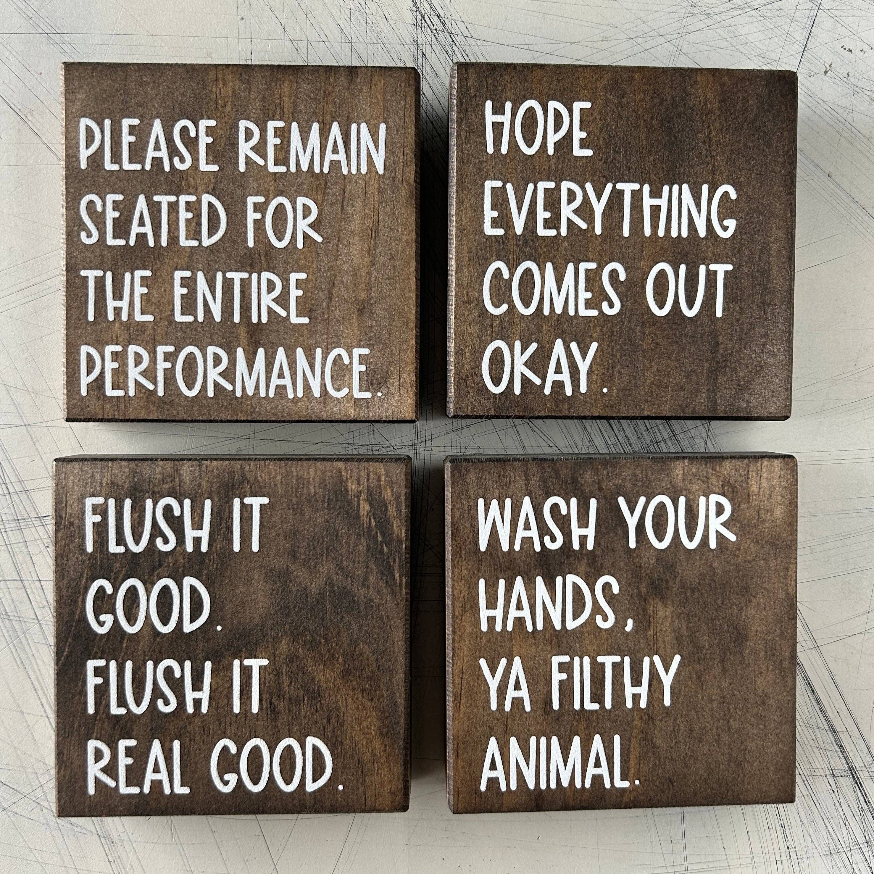 Novotny Designs - Wholesale Bathroom Sign - Funny Bathroom Sign Decor - Set of 4 Wood Signs3