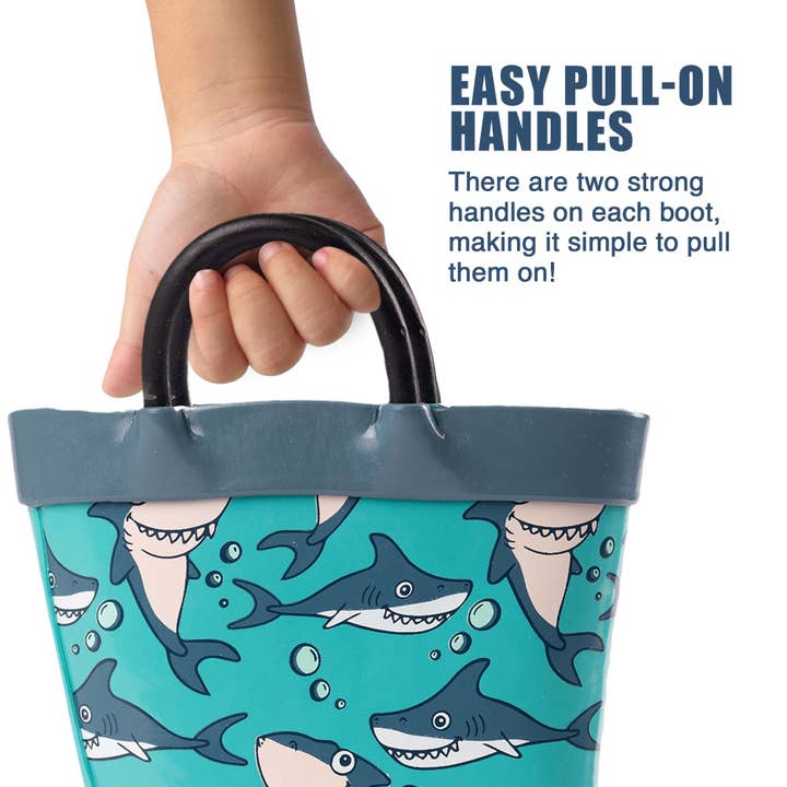Eastern Off Price - Wholesale Rain Boots - Kids - Norty Kids Rubber Printed Rain Boots 40147 Teal Sharks