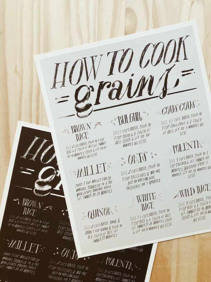 How to Cook Grains Kitchen Poster for wholesale by Chickpea Magazine