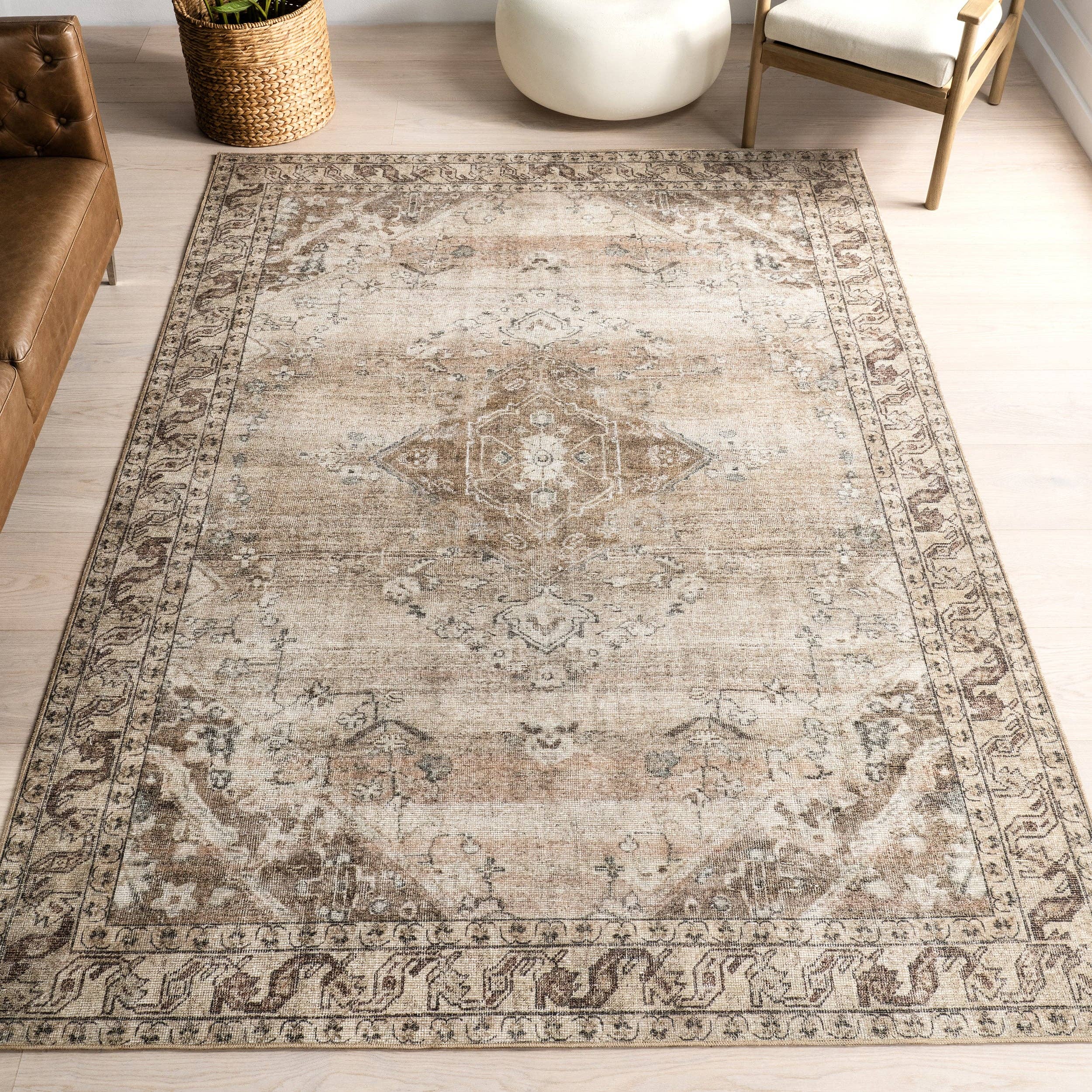 Beige Hillstone Collection Ahmeira Traditional Vintage Medallion Area Rug for wholesale on Faire2
