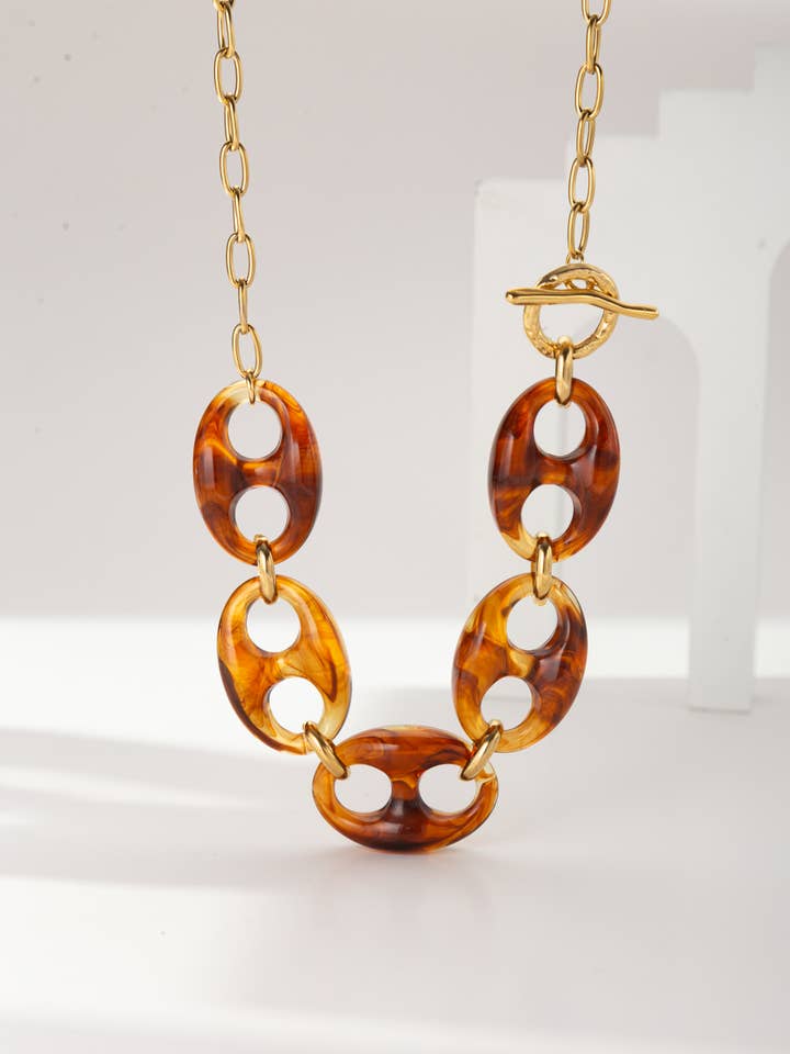 Resin and Stainless Steel Link Necklace Vintage Elegance for wholesale by COSMOS