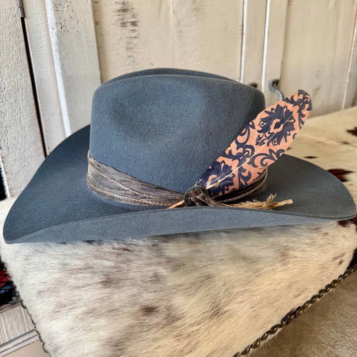Buckaroo Supply Company - Wholesale Hat Accessory - Women's - Deep Blue Scroll Hat Feather - Western Hat Accessory0