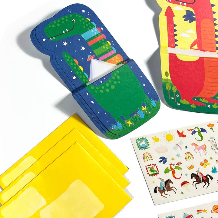 OOLY - Wholesale Stationery/Notecard Set - 2 Pack of Tiny Tadas! Note Cards & Stickers- Dinos & Dragon