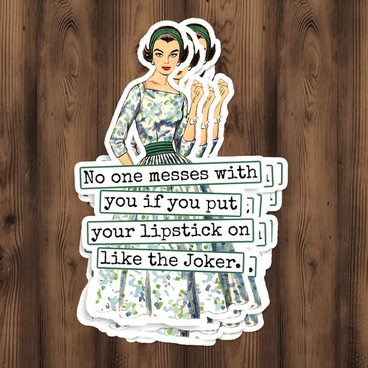 Funny STICKER. Lipstick Like The Joker. for wholesale by Raven's Rest Studio